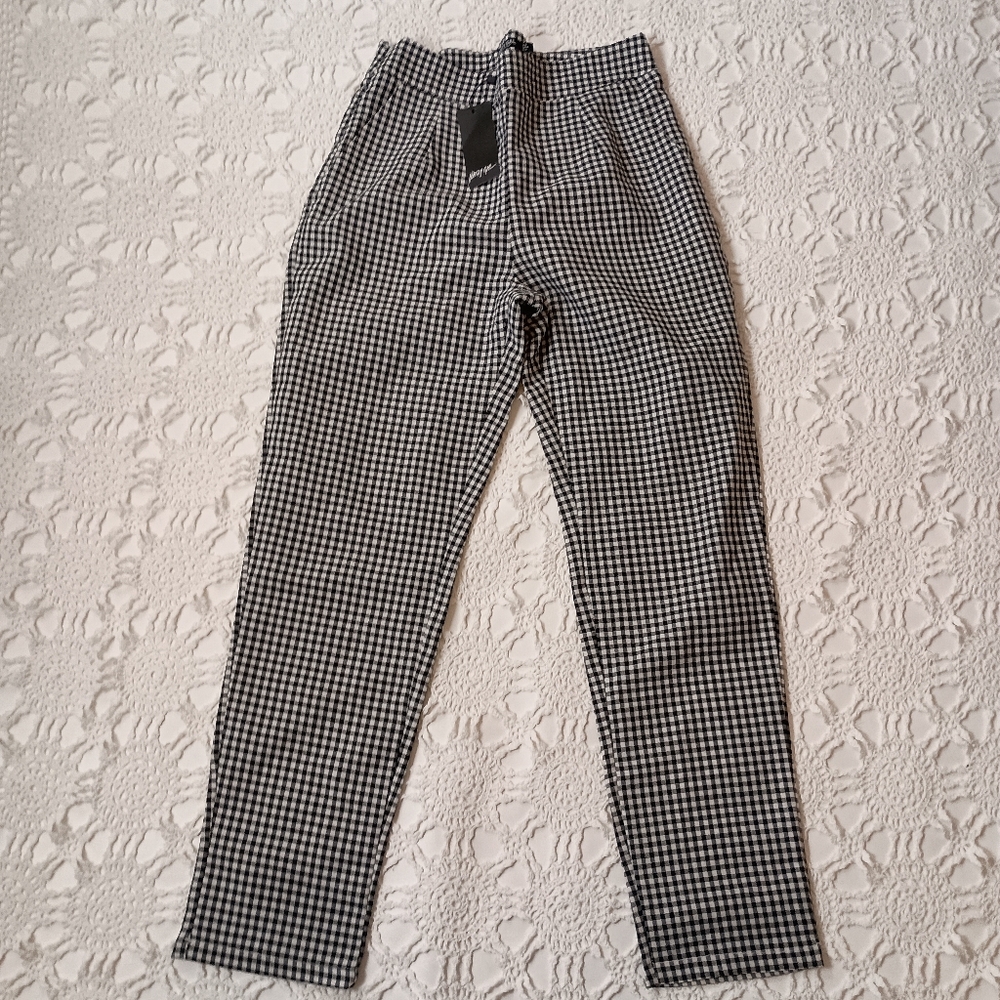 New Nasty Gal Black and White Skinny Pants Gingham Plaid Ankle Crop 4 Women